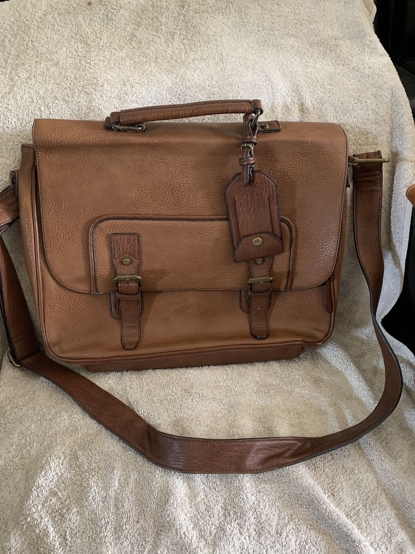 Aldo Cognac Leather Laptop Messenger Bag