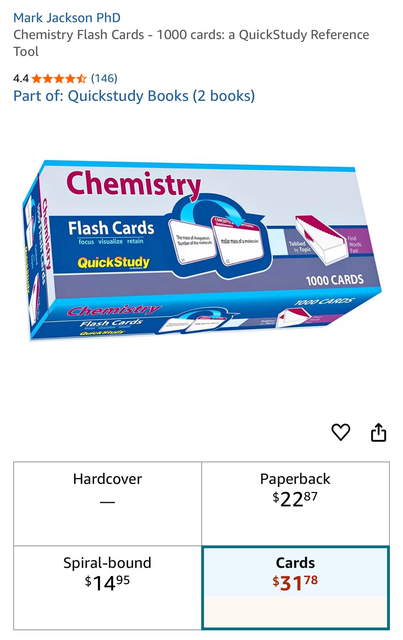 Chemistry Flash Cards - 1000 cards: a QuickStudy Reference Tool