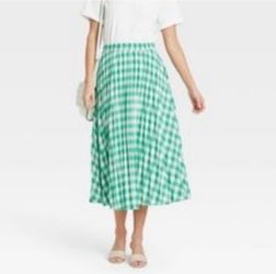 A New Day Green & White Gingham Midi Skirt - Size Small
