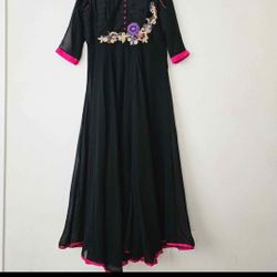 Black Pink Salwar Kameez Dress Indian Pakistani Anarkali Long Maxi Eid Outfit