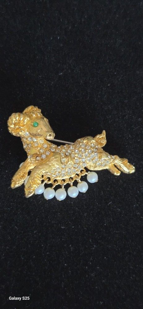 Vintage KLG For Laguna Ram Brooch, 2"