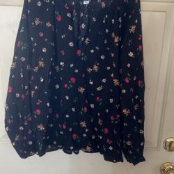 Old Navy Floral Navy Blue Peasant Top S New