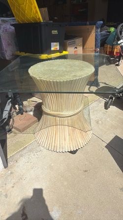 Glass And Bamboo Wood Table Very Thick Glass For Patio 