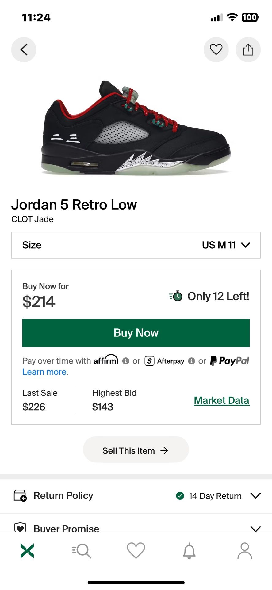 Jordan 5 Retro Low CLOT jade