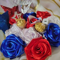 July 4th Bouquet Of Flowers Ribbon Roses