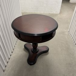 Round Wooden Side Table with Hidden Drawer