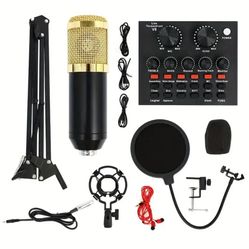 🎙️ Complete Podcast Equipment Bundle – BM800 Condenser Mic + V8s Sound Card 🎧