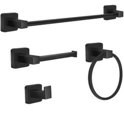 2-Piece Bath Hardware Set with 17 in. Towel Bar Towel Ring Toilet Paper Holder and Towel Hook in Matte Black