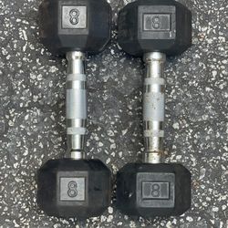 PAIR OF 8 LB. RUBBER DUMBBELLS 
