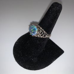 Rare Vintage Silver Australian Opal Ring Size 7 