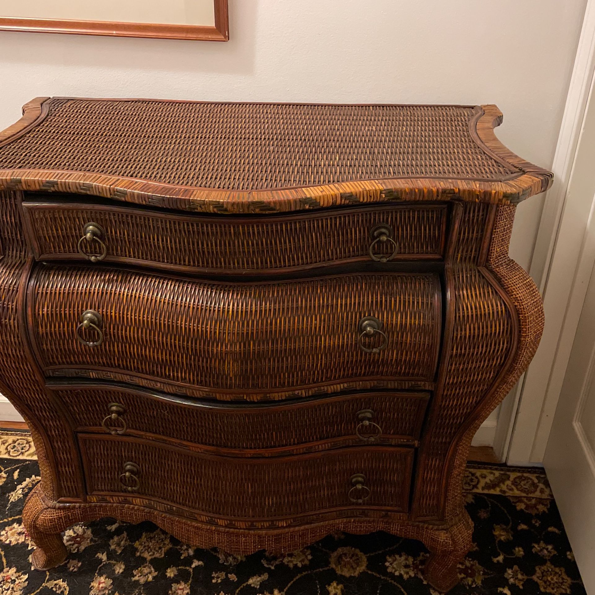 Antique 4 Drawers Wicker Dresser