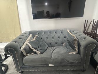 2 Piece 3 and 2 Seater Velvet Sofa for Living Room,Combination Sofa with  2 Pillows,Button Tufted Trimming Curved Backrest Rolled Arms with Black Legs