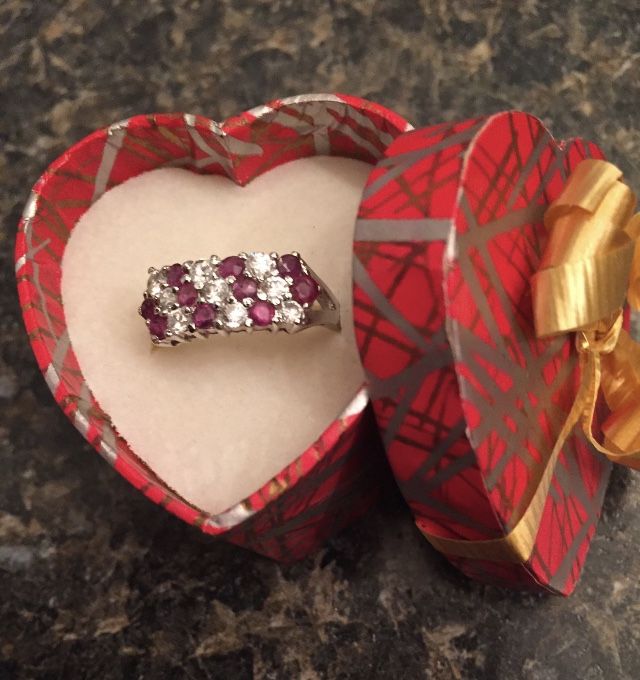 Sterling silver red and white crystal ring. Size 6 1/2. Makes the perfect gift. Will be sold in a gift box you don't even have to wrap it. Please also