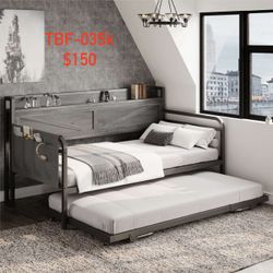 Twin Daybed Day Beds with Pop Up Trundle Storage Headboard with Charging Station Strong Supports for Apartment and Other Small Space, Charcoal Grey 03