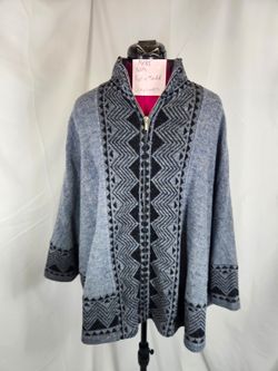 Katie Todd 100% Wool Aztec Print Zip-Up Poncho Sweater Grey S/M [COPY]