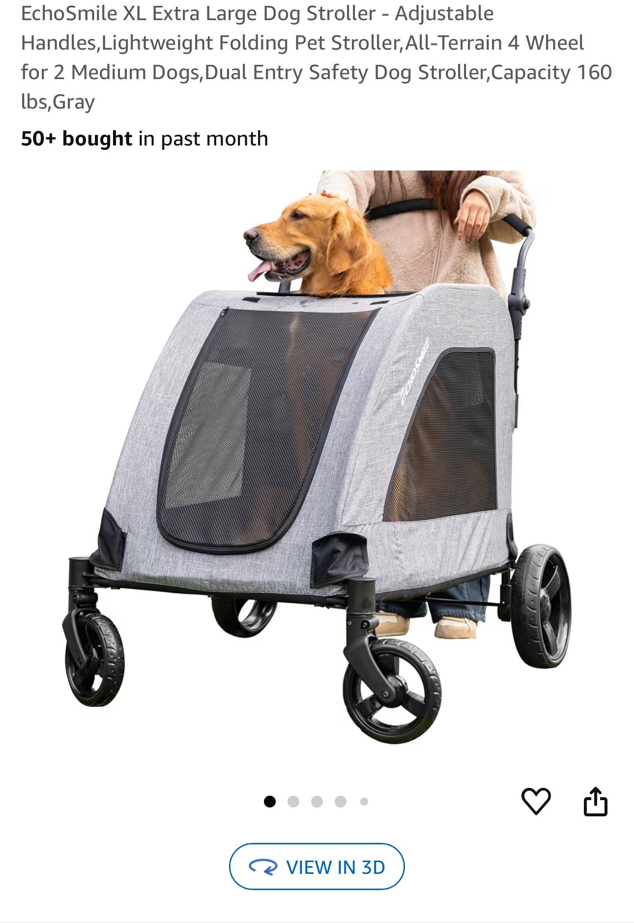 XL Extra Large Dog Stroller - Adjustable Handles,Lightweight Folding Pet Stroller,All-Terrain 4 Whee
