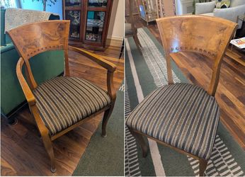 Set of 12 Solid Wood Dining Chairs with Striped Upholstery