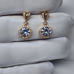 Gold Plated Stud Dangle Earrings With Cubic Zirconia Unisex HipHop Style