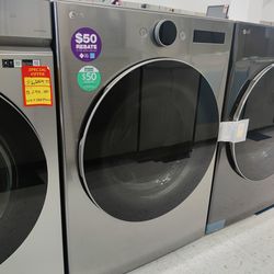 New
7.4 cu. ft. Vented SMART Stackable Gas Dryer in Graphite Steel with TurboSteam, AI Sensing an