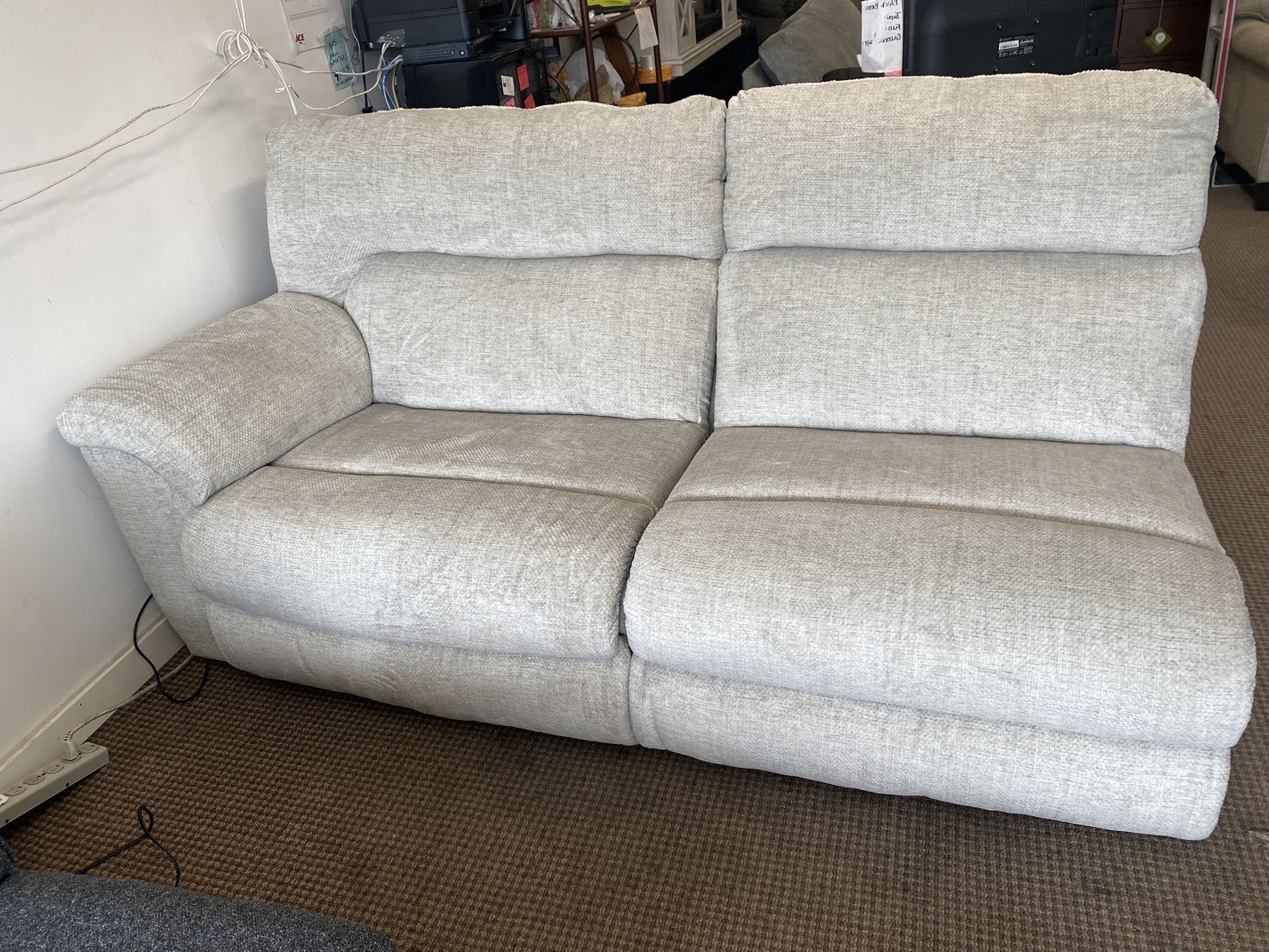 GRAY 2 PIECE PARTIAL RECLINING SECTIONAL WITH MASSAGE AND HEAT FEATURE