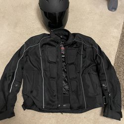 Motorcycle jacket and helmet