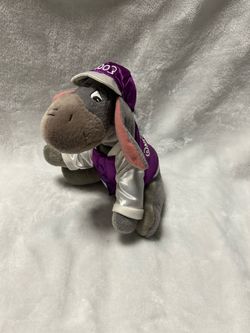 Vtg 2003 Disney Eeyore bean bag plush stuffed animal purple jacket baseball cap