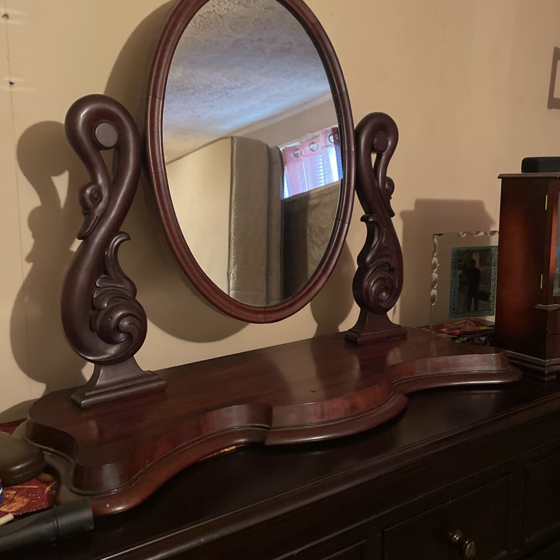 Antique Dresser Top Mirror With base