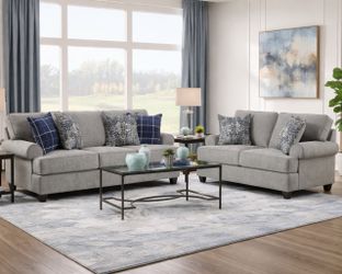 Soft Taupe Chenille Sofa and Loveseat