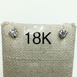 18K White Gold Diamond Stud Screw Backs Earrings