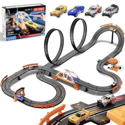 Slot Car Race Track Set for Kids – 29ft Electric Race Car Track with 4 Slot Cars, Dual Racing Tracks, Lap Counter & LED Overpass, Car Track Toy Gift f