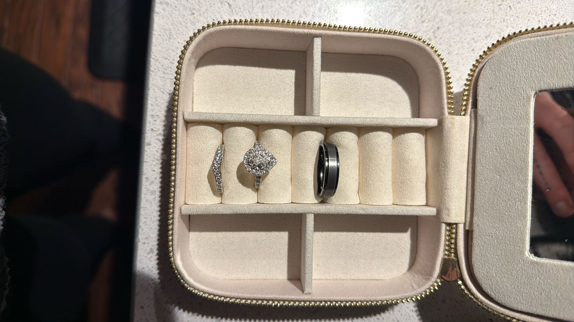 halo engagement ring + wedding band Set