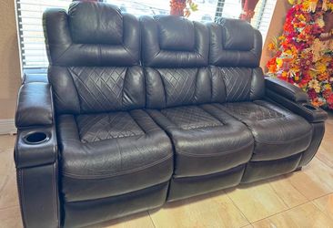 Leather electric recliner sofa set