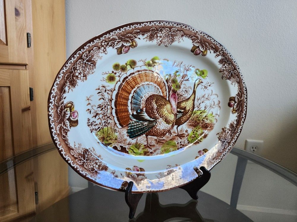 Vintage San Francisco Fred Roberts Co Thanksgiving Turkey Platter 18-1/4" Japan