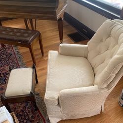 Vintage Upholstered Chair with a Matching Ottoman