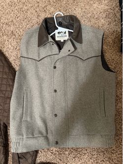 Schaefer Outfitter Wool Western Vest Large Gray Leather Trim