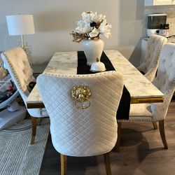 Luxury Marble Dining Table Set with 4 Upholstered Chairs