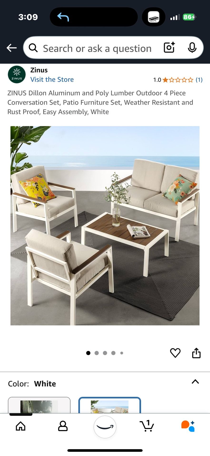 Zinus Aluminum Outdoor Patio Furniture Set