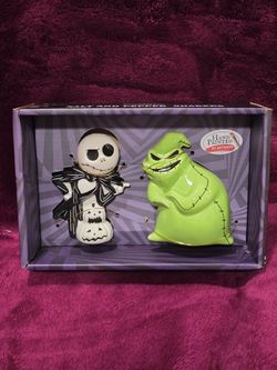 Disney Nightmare Before Christmas Jack Skellington and Oogie Boogie Salt and Pepper Shakers NWT