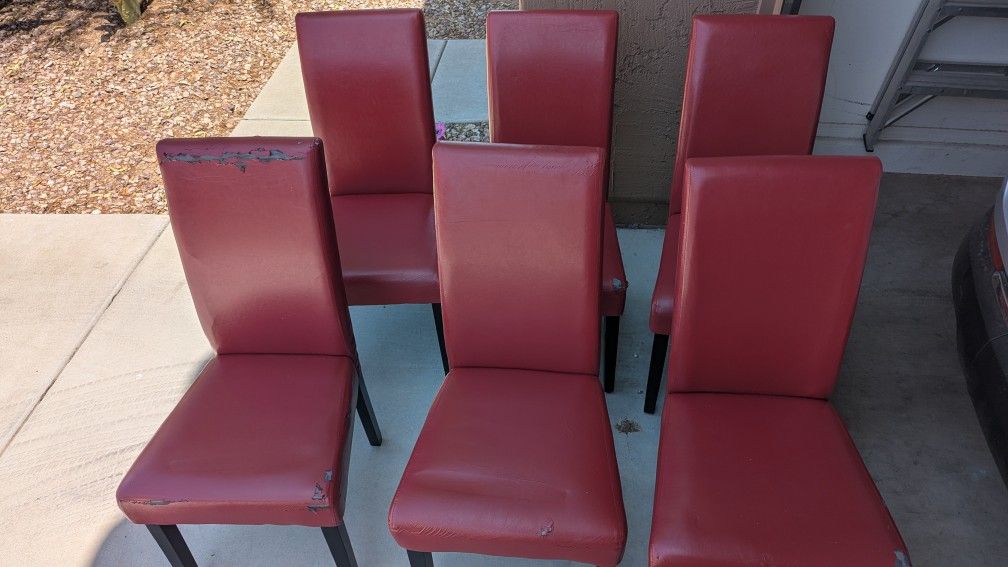 6 Red Chairs Modern Dining room set wooden