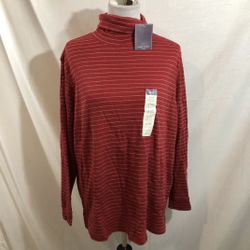 Laura Scott Red long sleeve Turtleneck With Metallic Gold Stripes - Womens 20/22W, NWT, Bust 27.5”
