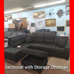 🤗 Black Sectional With Ottoman 