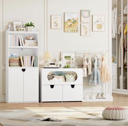 Children’s Toy Storage Cabinet with Clothes Rack & Drawers