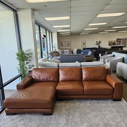 3-pc Top Grain Leather Sectional With Chaise- Darrium 