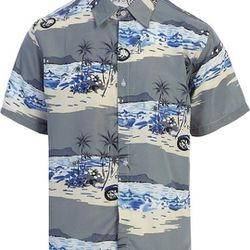 HanTon Men's Relaxed Fit Short Sleeve Hawaiian Shirt - MH-104-Light Grey