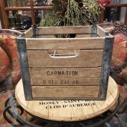 Antique Carnation Milk Wood & Metal Milk Crate California 1966