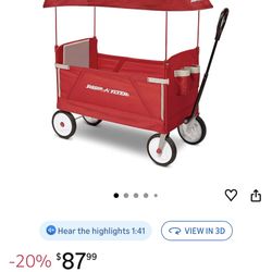 Radio Flyer Foldable Wagon for Kids, Rolling Cart, Baby Stroller, Beach Cart, 3-in-1 EZ Fold Stroller Wagon with Canopy, Red, for Ages 1.5+ Years