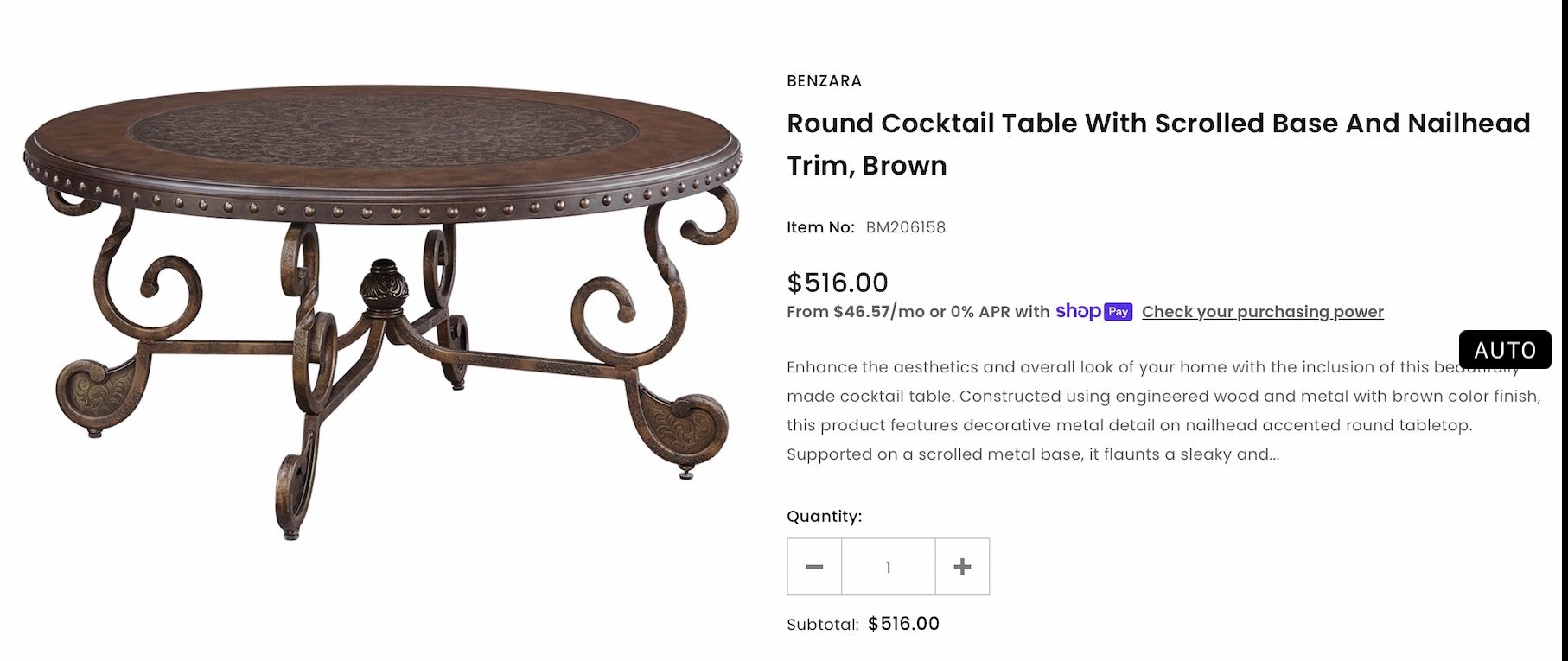 Round Coffee Tabe with Decorative Metal Detail, Dark Brown