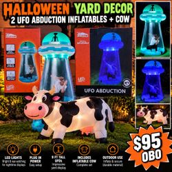 Halloween UFO Abduction Inflatable Set with Cow