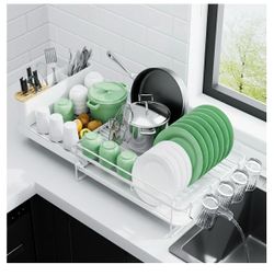 Large Drying Dish Rack with Cutlery, Cup Holders, Multifunctional Dish Rack for Counter with Drainage, Anti-Rust Dish Drainer