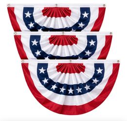 3x6 FT American Bunting Flags Outdoor, 4th of July Pleated Large Fan Flags, USA Patriotic Banner Decorations for 250th Anniversary, Outside Porch, Fen